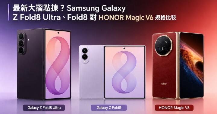 三款摺機點揀？Samsung Galaxy Z Fold8 Ultra、Fold8、HONOR Magic V6 規格比較
